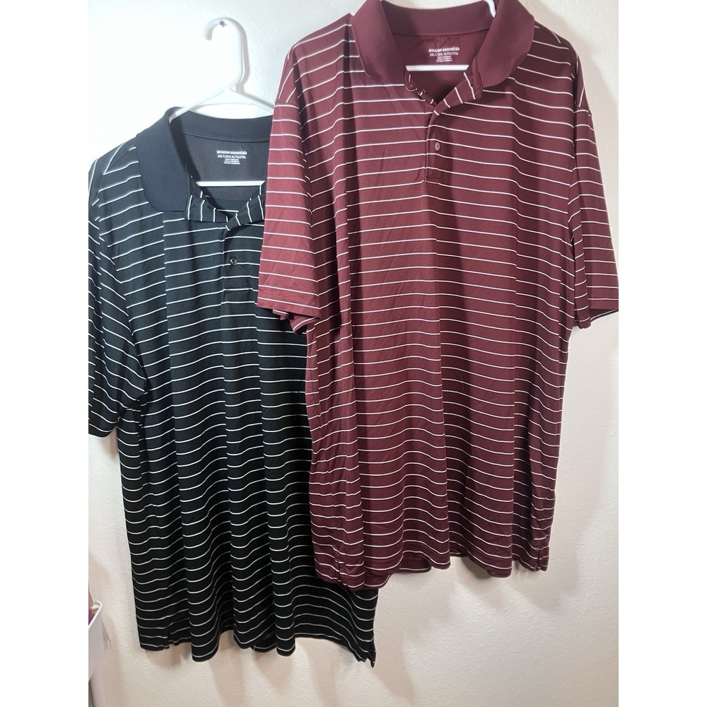 Lot Of 2 Amazon Essentials 2XLT Striped Golf Polo‎ Shirts Sports Athletic Wear